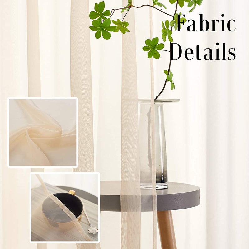 TOAVA DECO Beige Sheer Curtains 95 Inches Long Panels Rod Pocket 2 Panels Translucent Solid Color Voile Beige Drapes for Bedroom Living Room 2 Panels 52x95 - Image 5